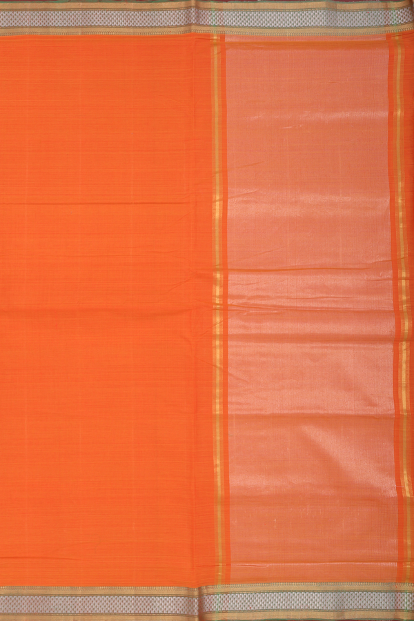 Mangalagiri Cotton Saree In Orange With Contrast Border
