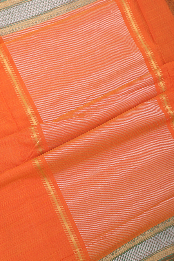 Mangalagiri Cotton Saree In Orange With Contrast Border