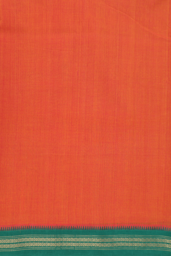 Mangalagiri Cotton Saree In Orange With Contrast Border