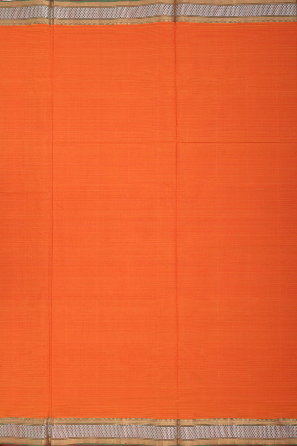 Mangalagiri Cotton Saree In Orange With Contrast Border