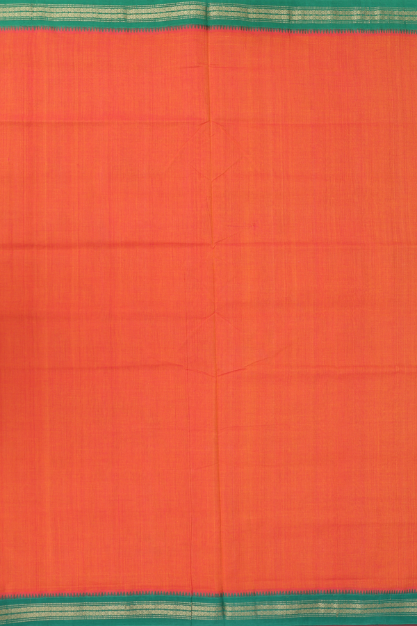 Mangalagiri Cotton Saree In Orange With Contrast Border