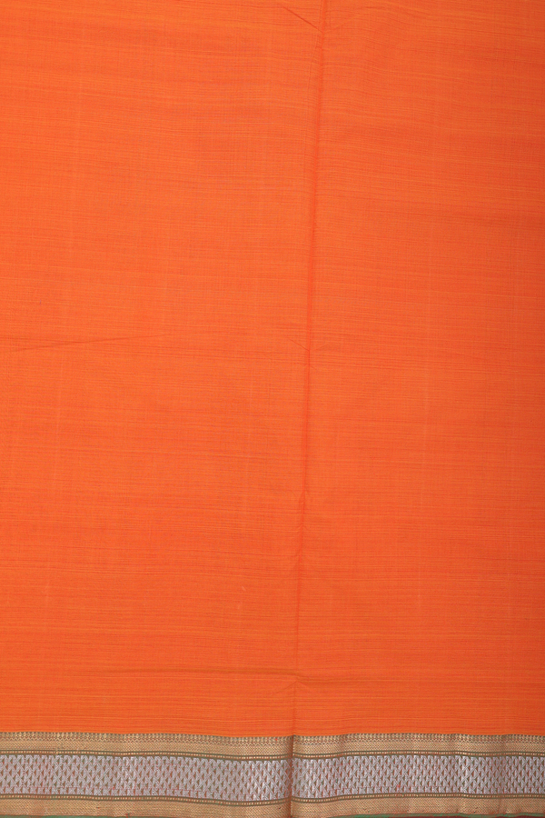 Mangalagiri Cotton Saree In Orange With Contrast Border