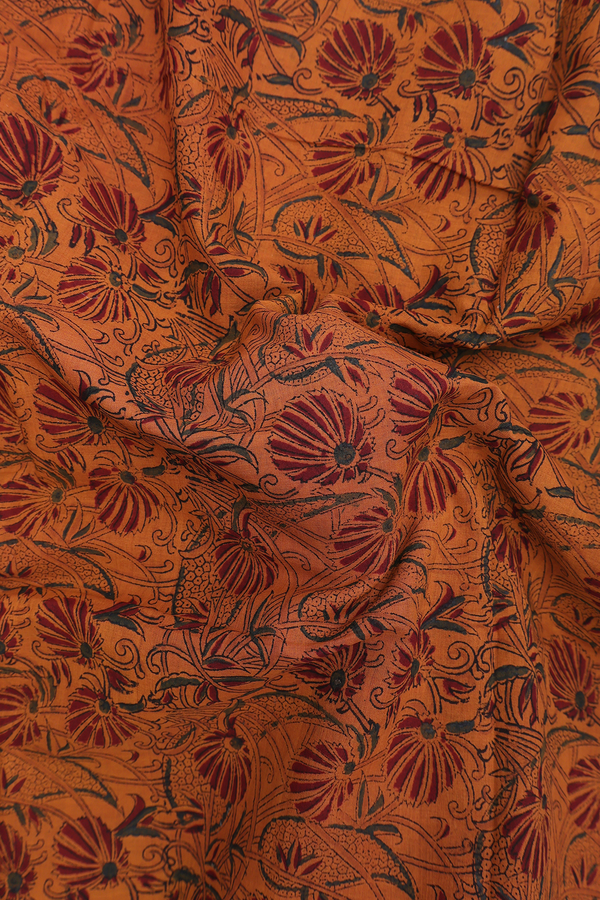 Mangalagiri Cotton Saree In Orange With Floral Design