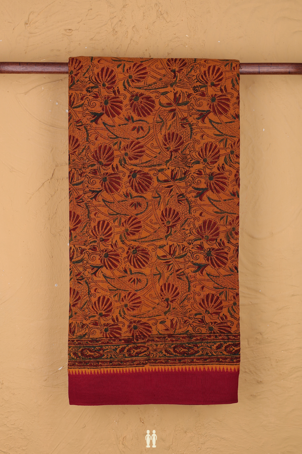 Mangalagiri Cotton Saree In Orange With Floral Design