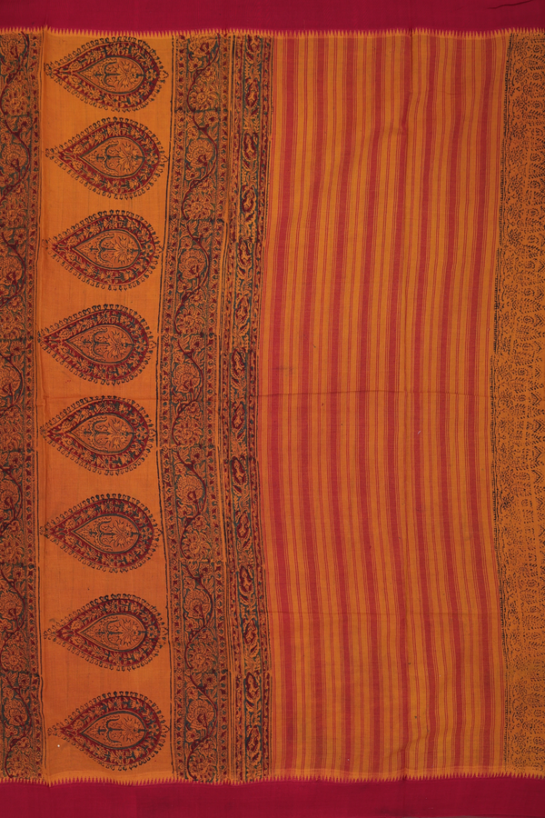 Mangalagiri Cotton Saree In Orange With Floral Design