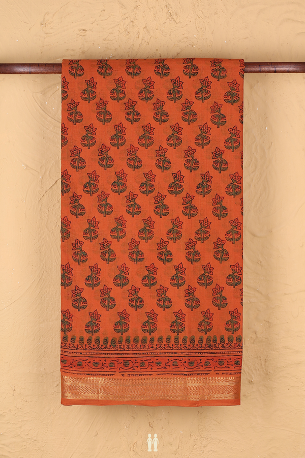 Mangalagiri Cotton Saree In Orange With Floral Printed Design