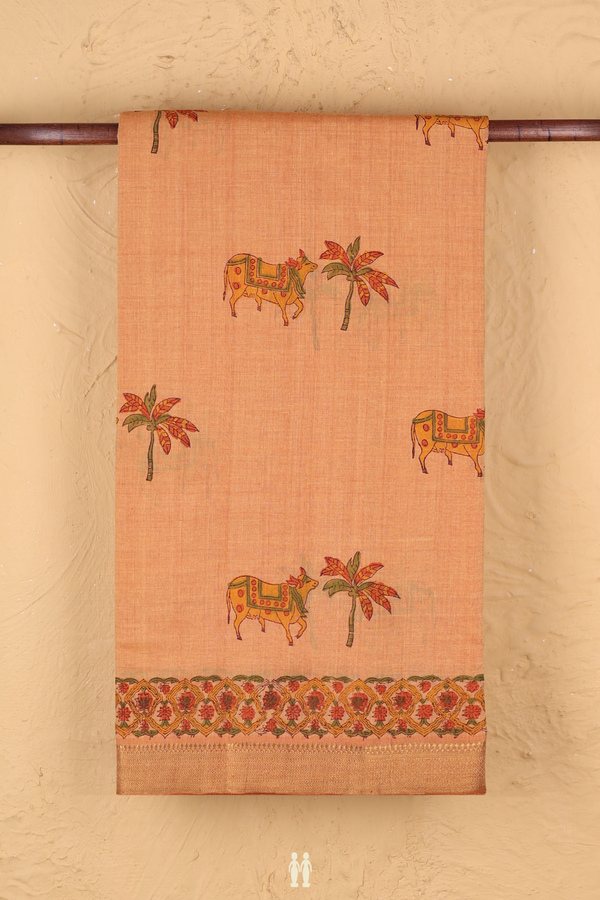 Mangalagiri Cotton Saree In Orange With Printed Design