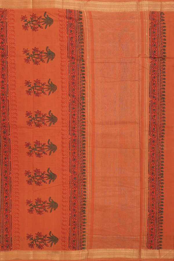 Mangalagiri Cotton Saree In Orange With Floral Printed Design
