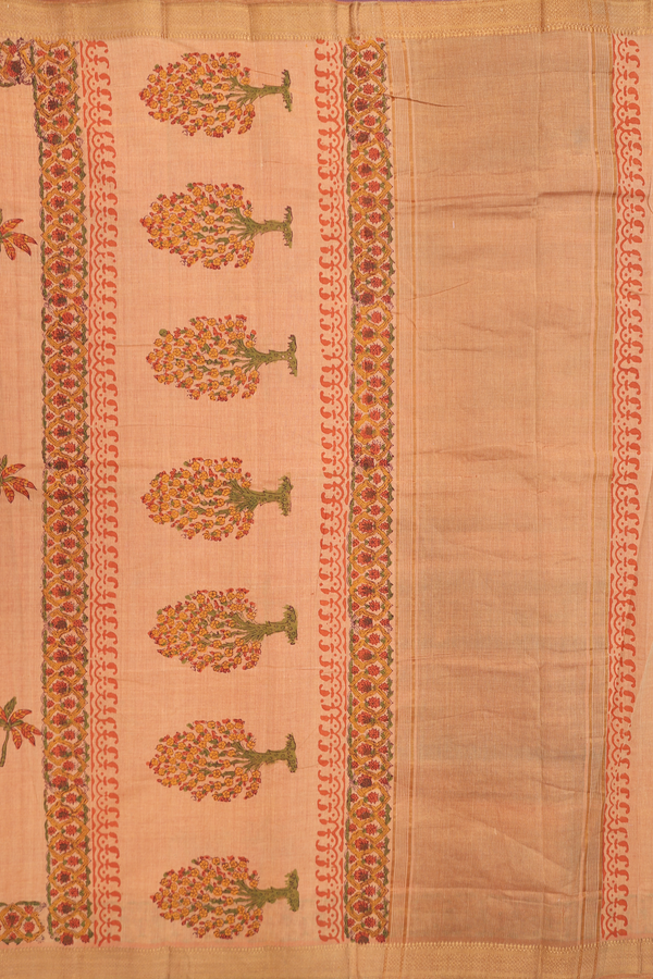 Mangalagiri Cotton Saree In Orange With Printed Design
