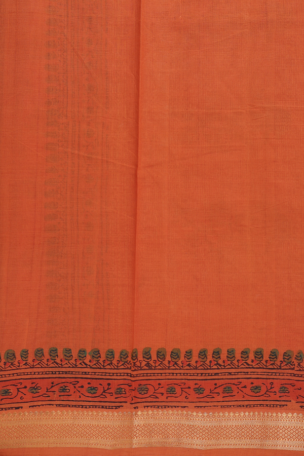 Mangalagiri Cotton Saree In Orange With Floral Printed Design