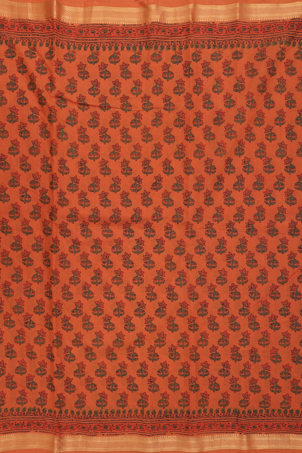 Mangalagiri Cotton Saree In Orange With Floral Printed Design