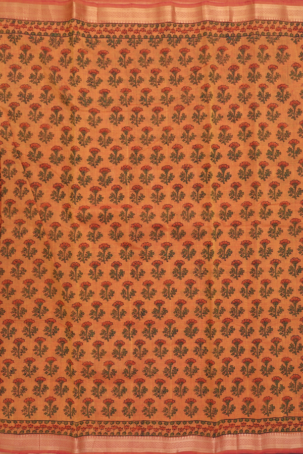 Mangalagiri Cotton Saree In Orange With Floral Printed Design