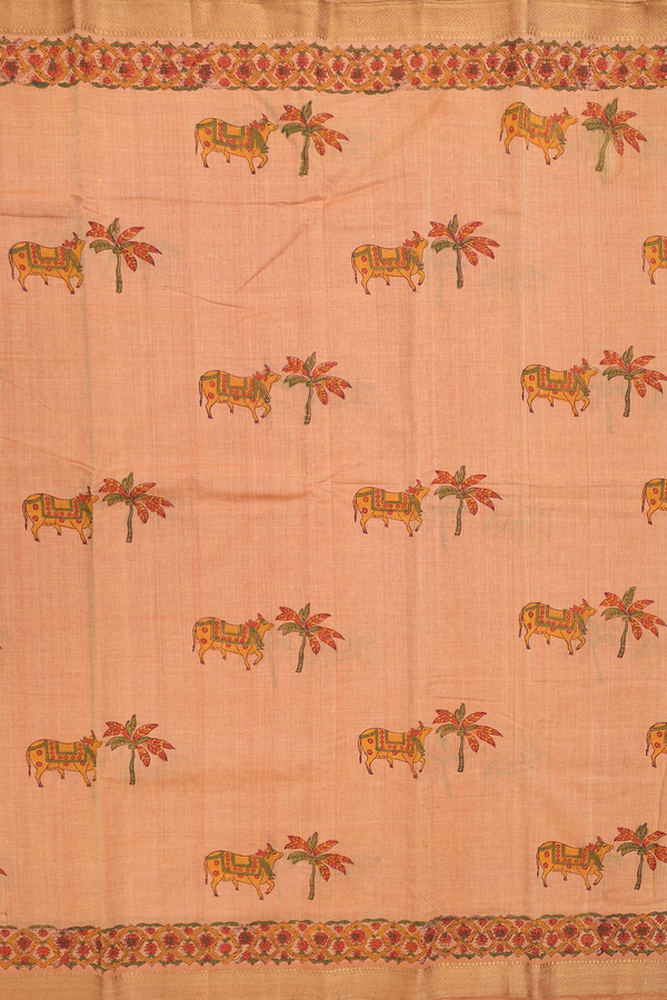 Mangalagiri Cotton Saree In Orange With Printed Design