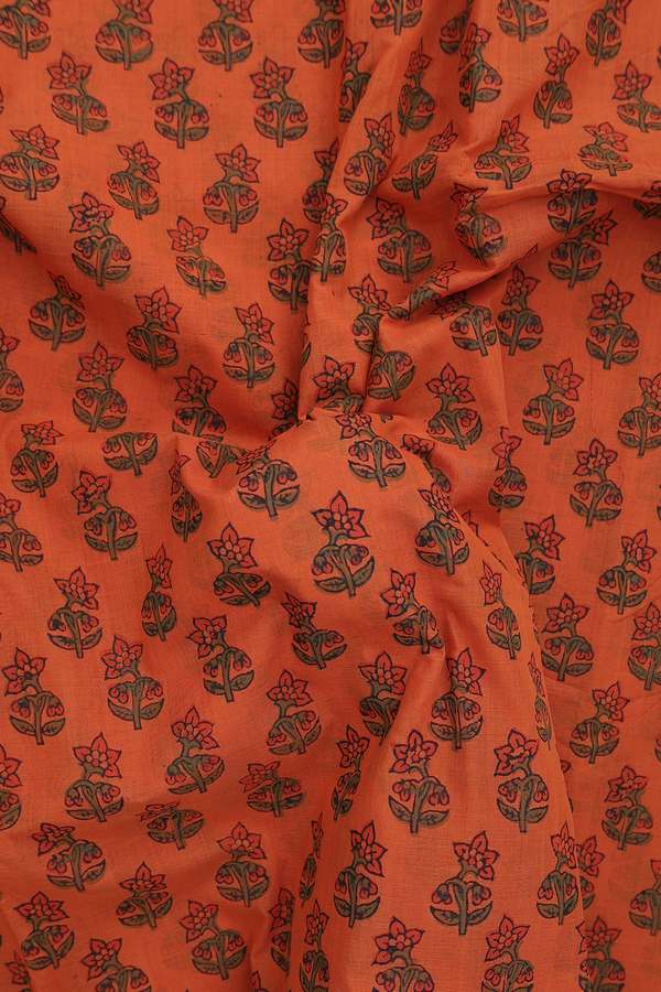 Mangalagiri Cotton Saree In Orange With Floral Printed Design