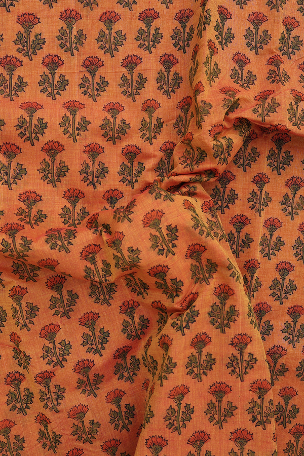 Mangalagiri Cotton Saree In Orange With Floral Printed Design