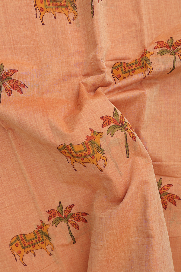 Mangalagiri Cotton Saree In Orange With Printed Design