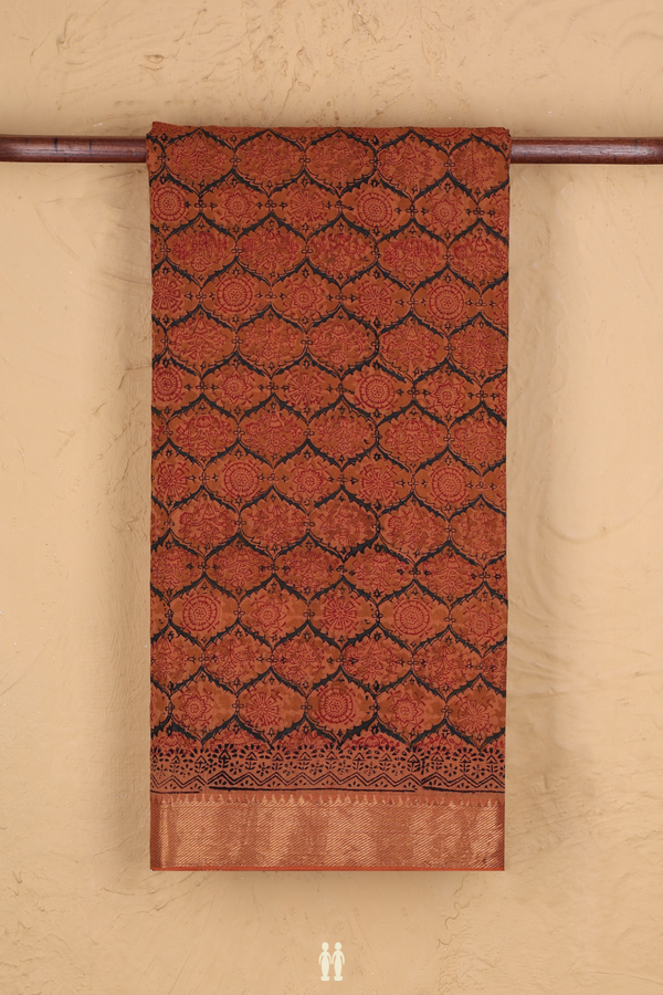 Mangalagiri Cotton Saree In Orange With Printed Design
