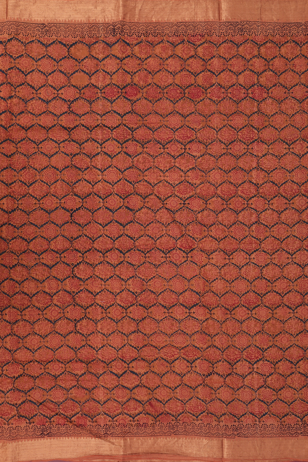 Mangalagiri Cotton Saree In Orange With Printed Design