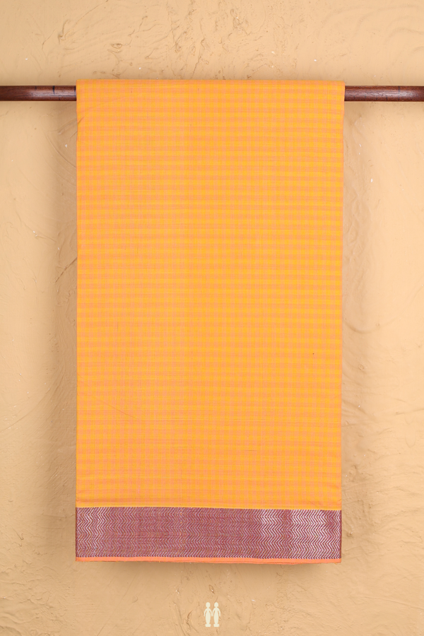 Mangalagiri Cotton Saree In Orange With Stripes Design