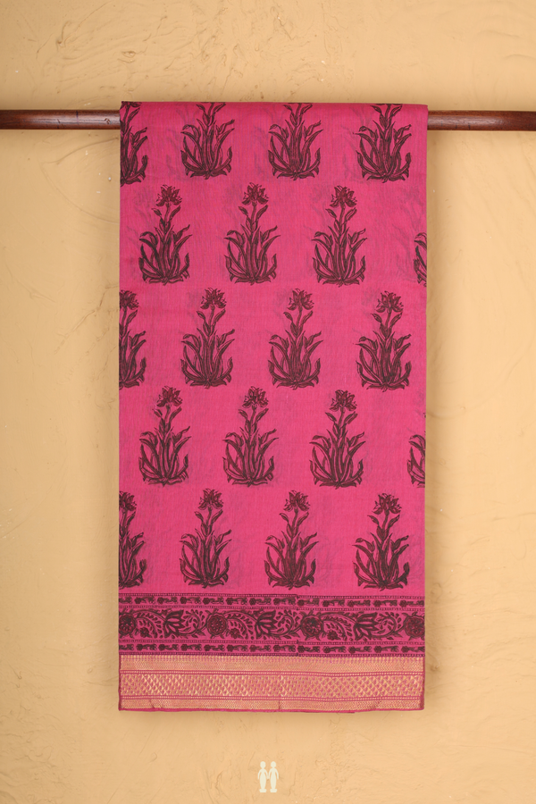 Mangalagiri Cotton Saree In Orchid Pink With Floral Design
