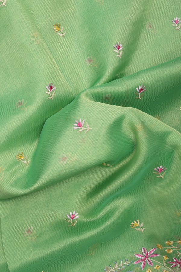 Mangalagiri Cotton Saree In Pale Green With Floral Design