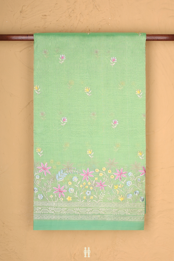 Mangalagiri Cotton Saree In Pale Green With Floral Design