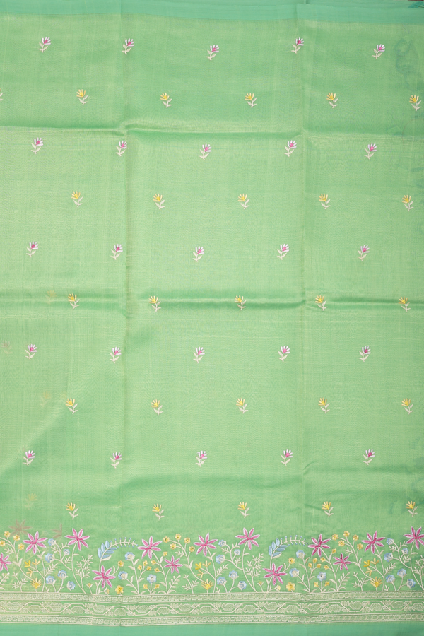 Mangalagiri Cotton Saree In Pale Green With Floral Design