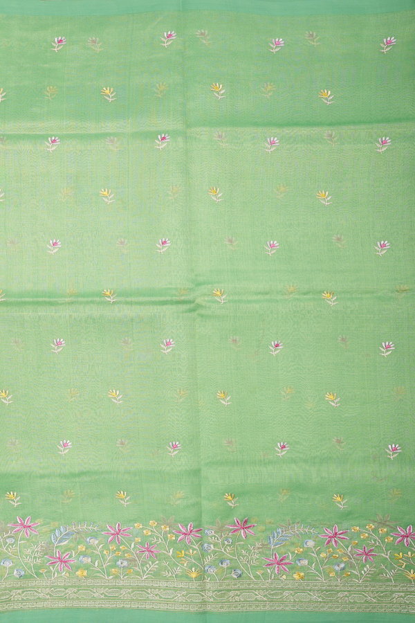 Mangalagiri Cotton Saree In Pale Green With Floral Design