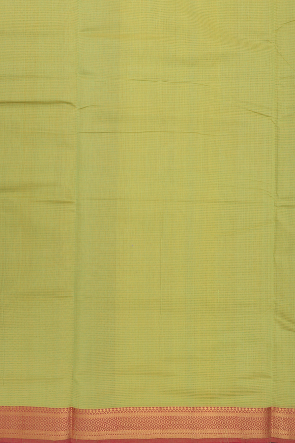 Mangalagiri Cotton Saree In Parrot Green With Stripes Design