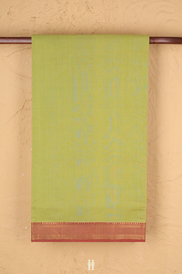 Mangalagiri Cotton Saree In Parrot Green With Stripes Design