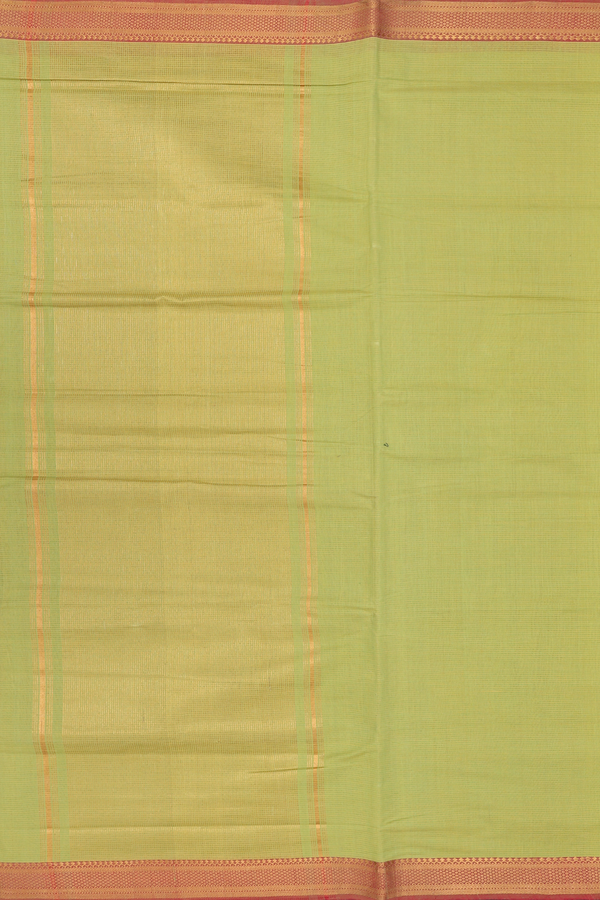 Mangalagiri Cotton Saree In Parrot Green With Stripes Design