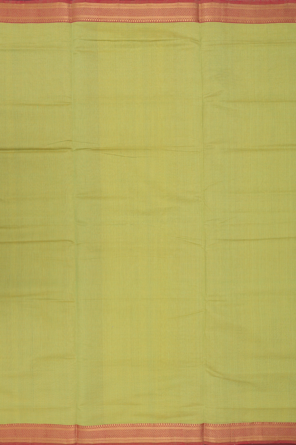 Mangalagiri Cotton Saree In Parrot Green With Stripes Design