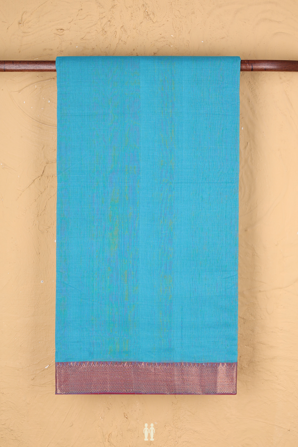 Mangalagiri Cotton Saree In Peacock Blue With Zari Border