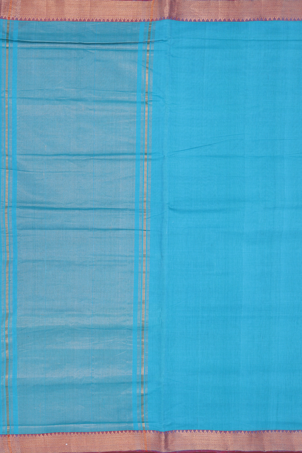 Mangalagiri Cotton Saree In Peacock Blue With Zari Border