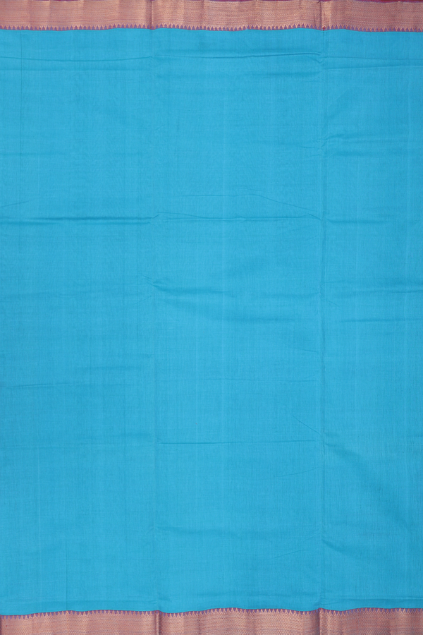 Mangalagiri Cotton Saree In Peacock Blue With Zari Border