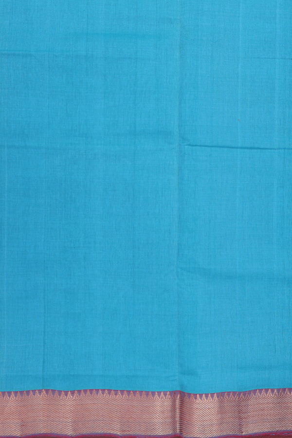 Mangalagiri Cotton Saree In Peacock Blue With Zari Border