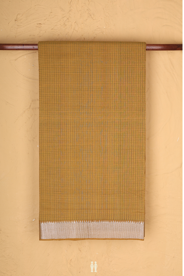 Mangalagiri Cotton Saree In Peanut Brown With Stripes Design