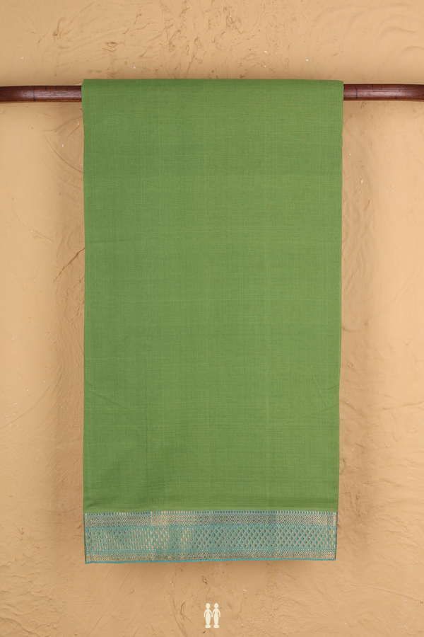 Mangalagiri Cotton Saree In Pear Green With Zari Border
