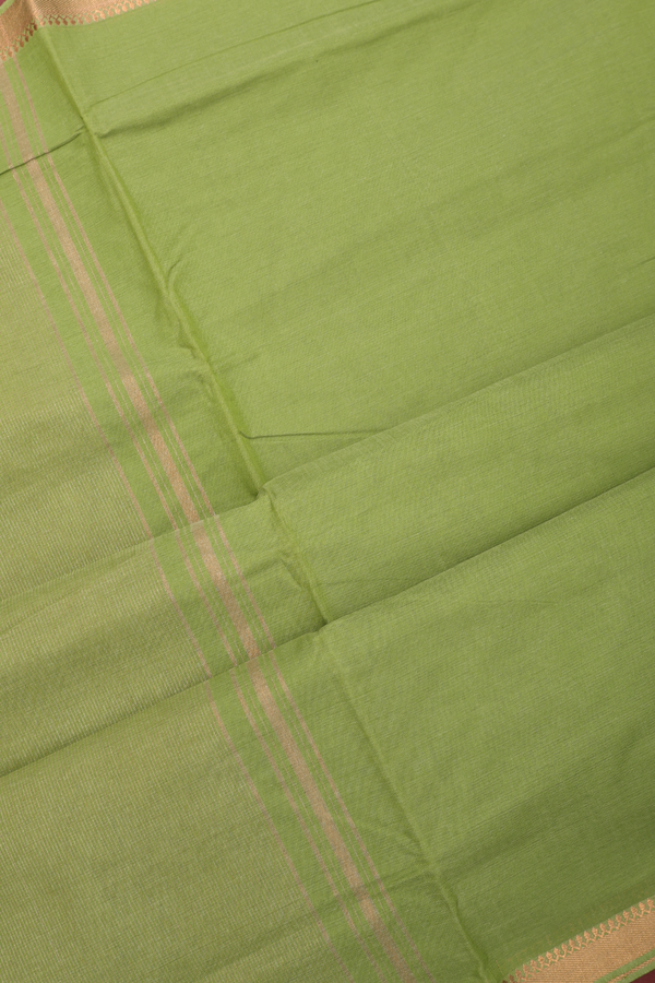 Mangalagiri Cotton Saree In Pear Green With Zari Border