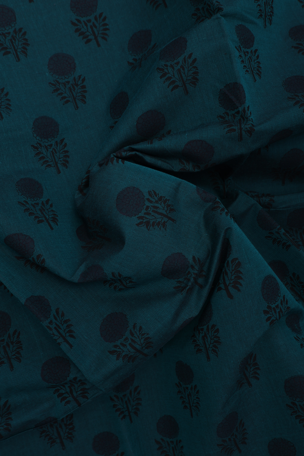 Mangalagiri Cotton Saree In Pine Green With Floral Buttas