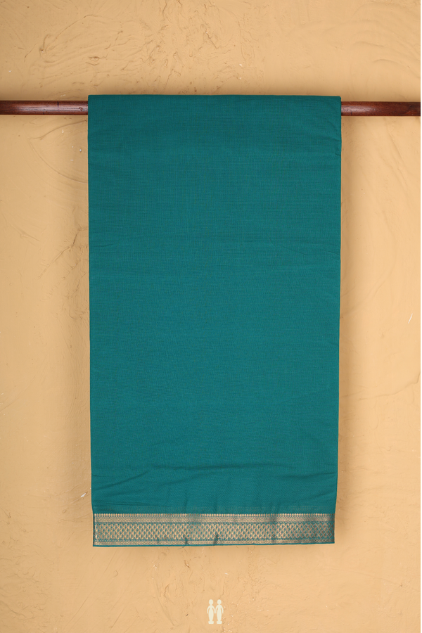 Mangalagiri Cotton Saree In Pine Green With Zari Border