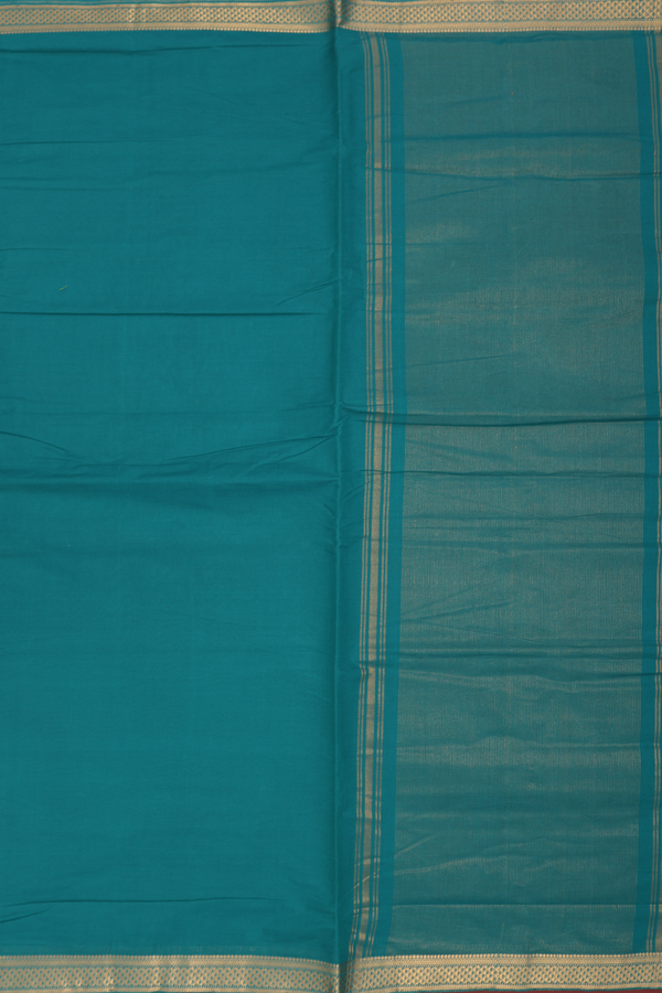 Mangalagiri Cotton Saree In Pine Green With Zari Border