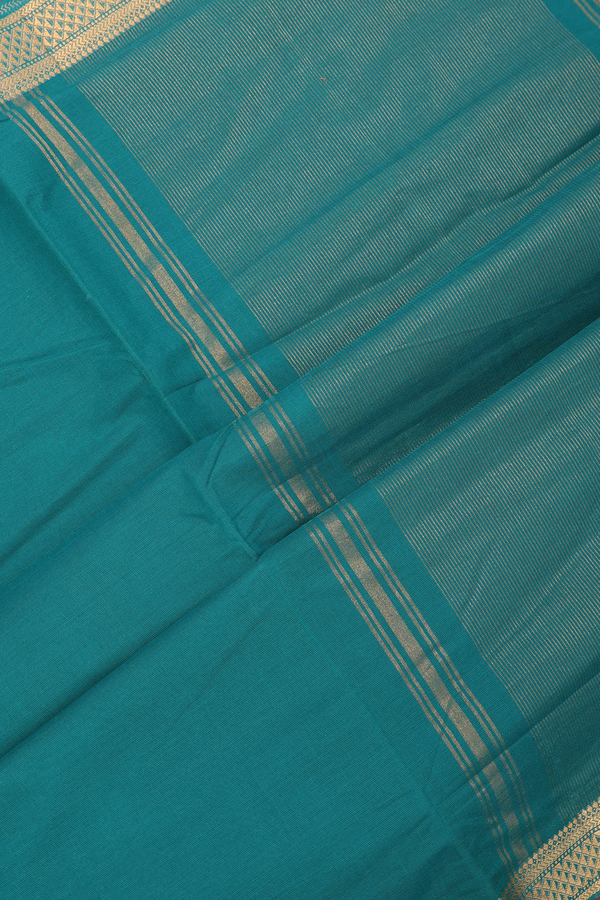 Mangalagiri Cotton Saree In Pine Green With Zari Border