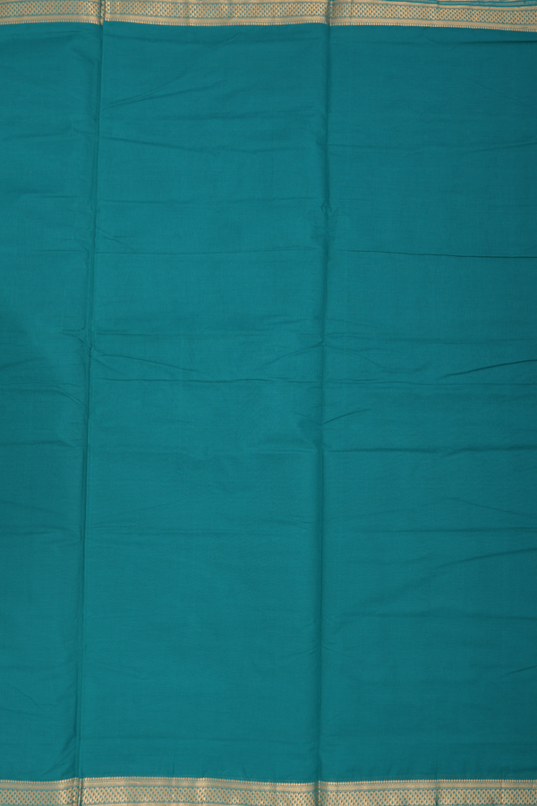 Mangalagiri Cotton Saree In Pine Green With Zari Border