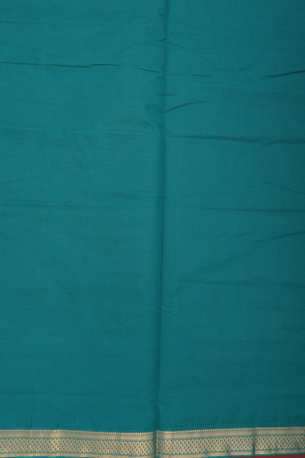Mangalagiri Cotton Saree In Pine Green With Zari Border