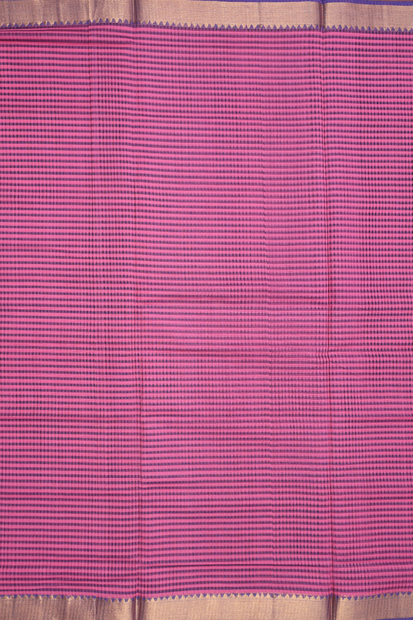 Mangalagiri Cotton Saree In Pink And Blue With Stripes Design