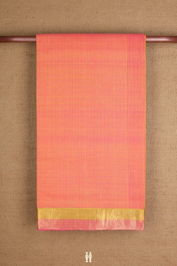 Mangalagiri Cotton Saree In Pink And Yellow With Checks