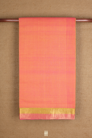 Mangalagiri Cotton Saree In Pink And Yellow With Checks