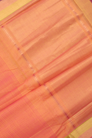 Mangalagiri Cotton Saree In Pink And Yellow With Checks