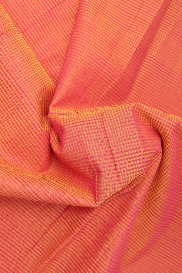 Mangalagiri Cotton Saree In Pink And Yellow With Checks